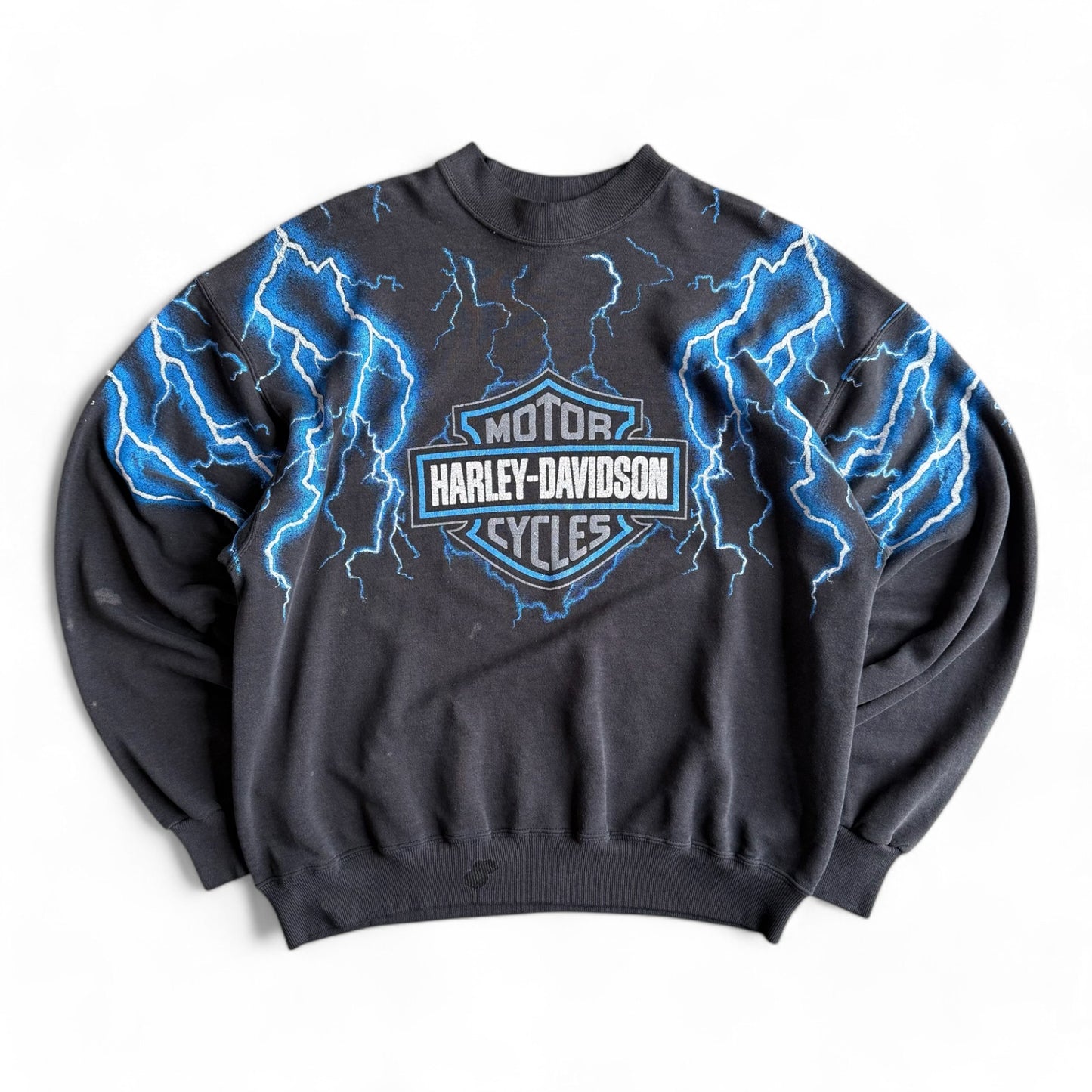 1990's Harley Davidson Blue Lightning Crewneck