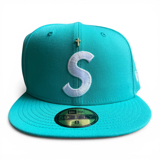 Supreme Gold Cross S Logo Fitted Hat Teal