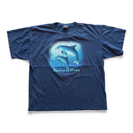 90's Dolphin "Poetry in Ocean" T-Shirt Navy