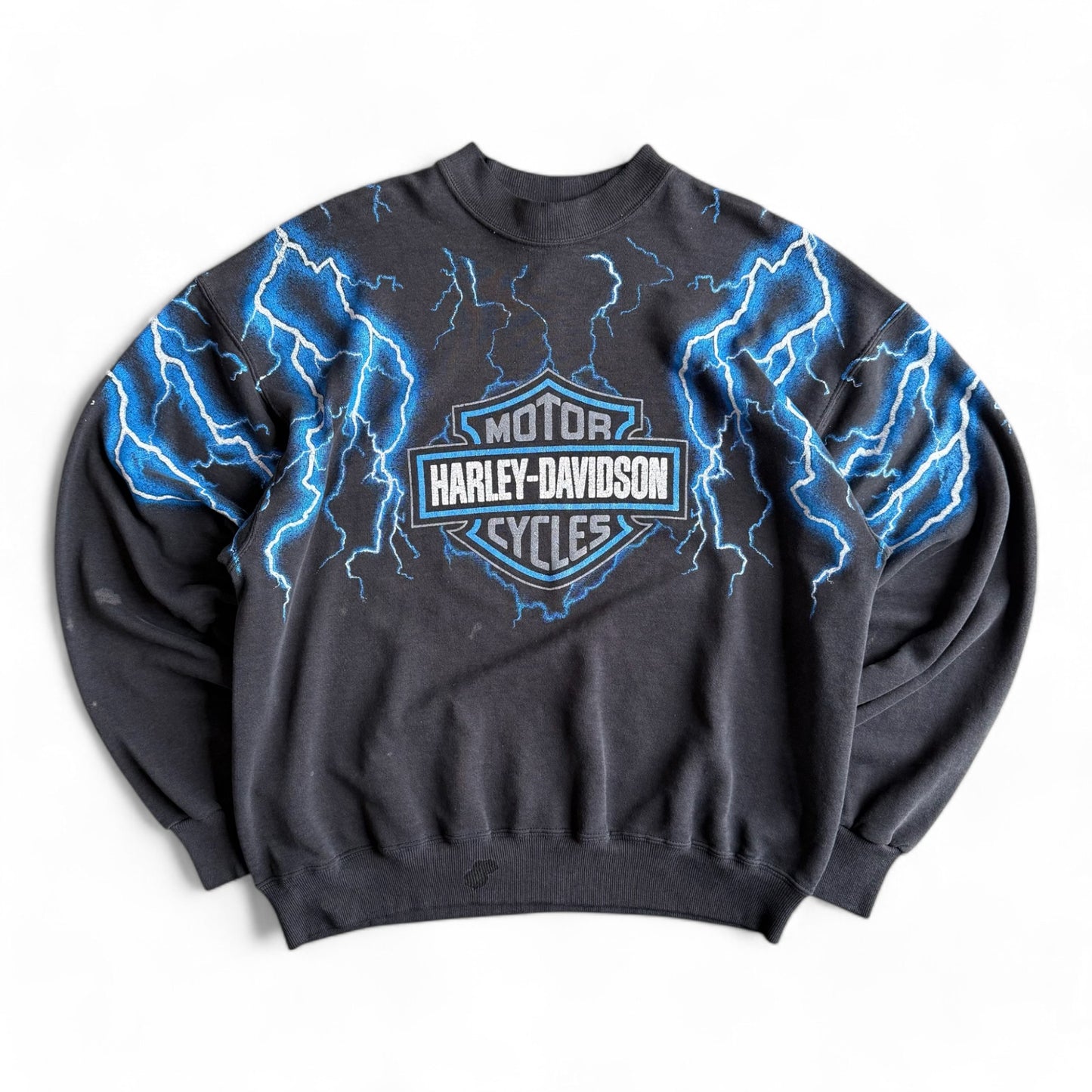 1990's Harley Davidson Blue Lightning Crewneck