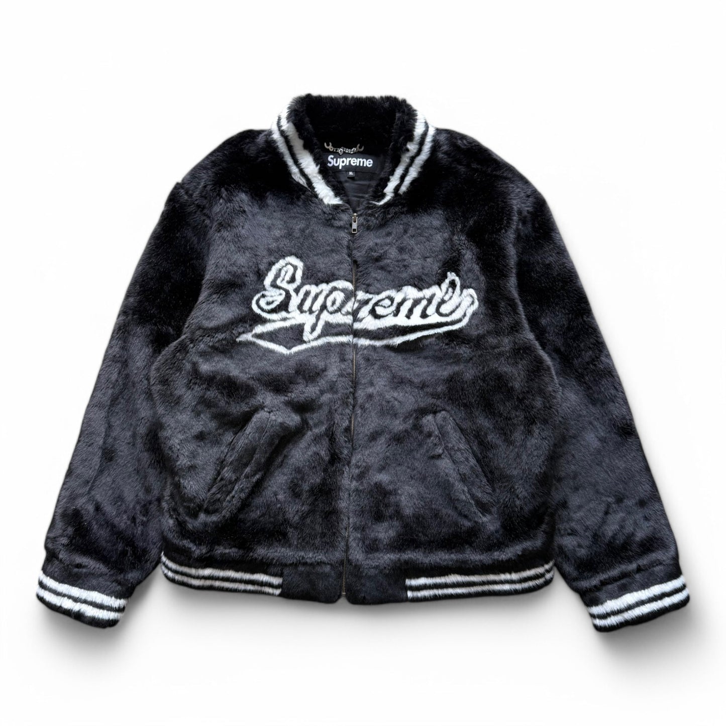 Supreme Faux Fur Varsity Jacket Black