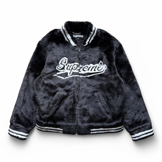 Supreme Faux Fur Varsity Jacket Black