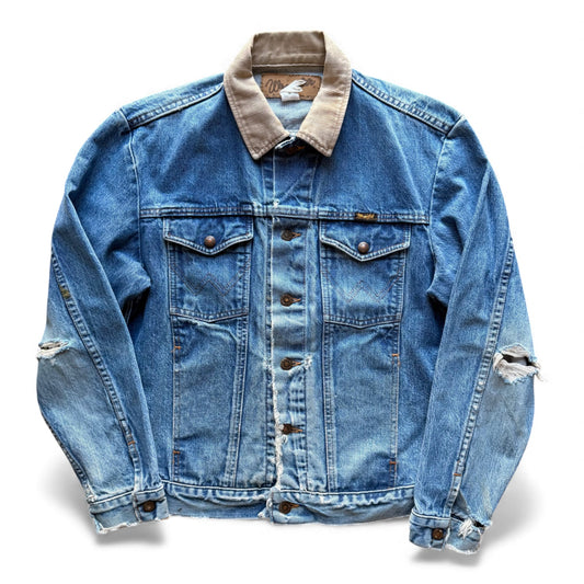 90's Wrangler Corduroy Collar Distressed Denim Jacket