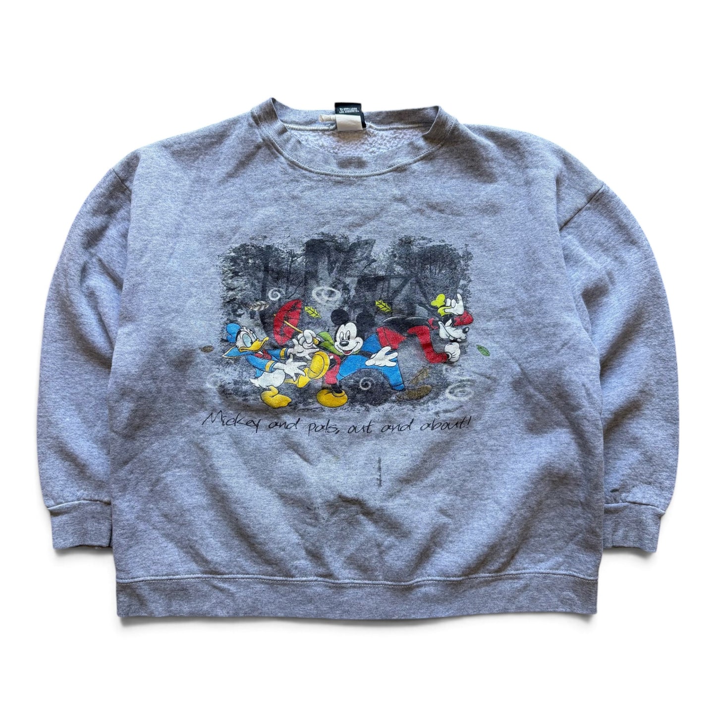 90's Disney Mickey "out and about!" Crewneck Grey