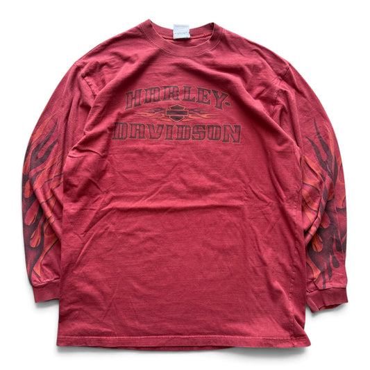 2009 Harley Davidson Flame Sleeves L/S T-Shirt Red