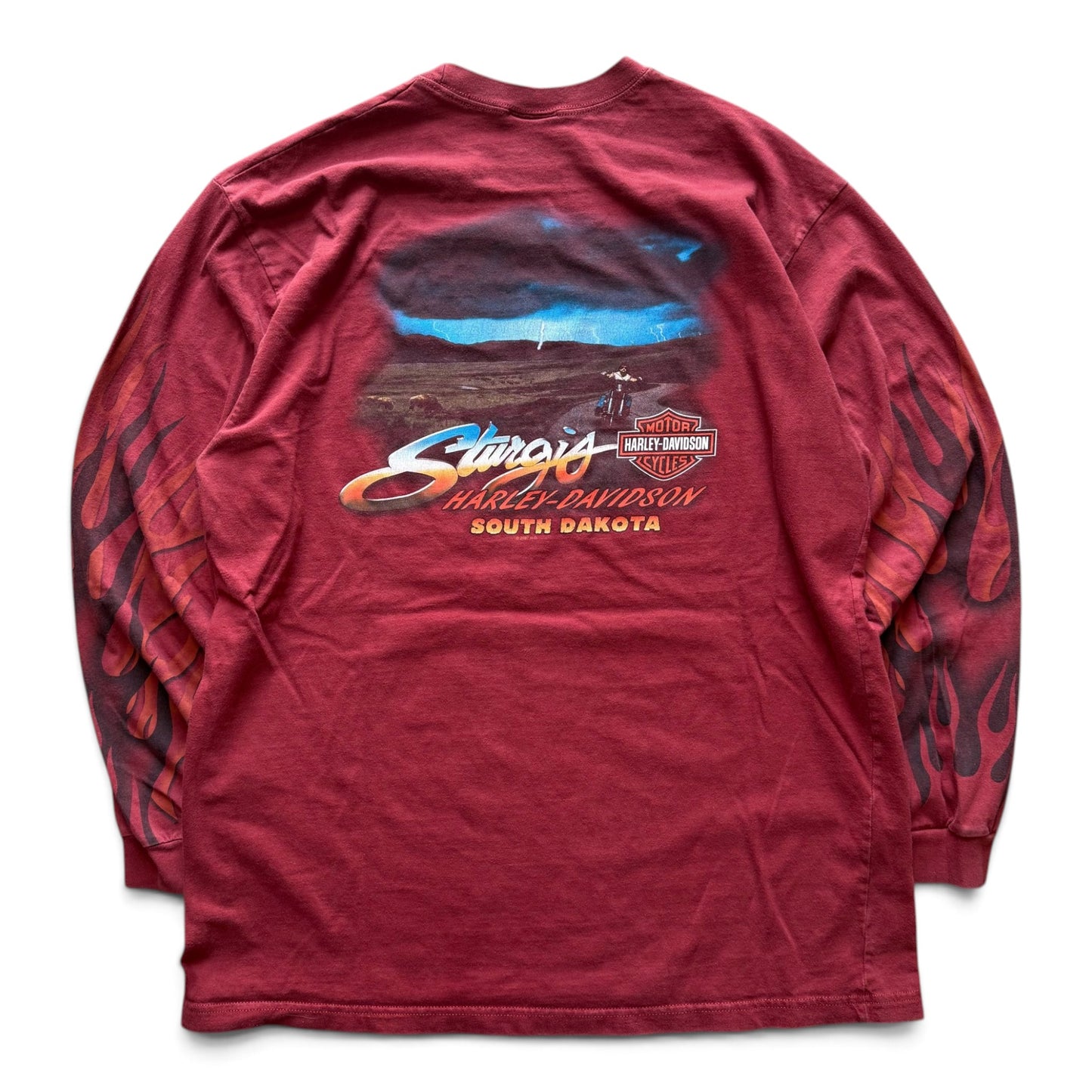 2009 Harley Davidson Flame Sleeves L/S T-Shirt Red
