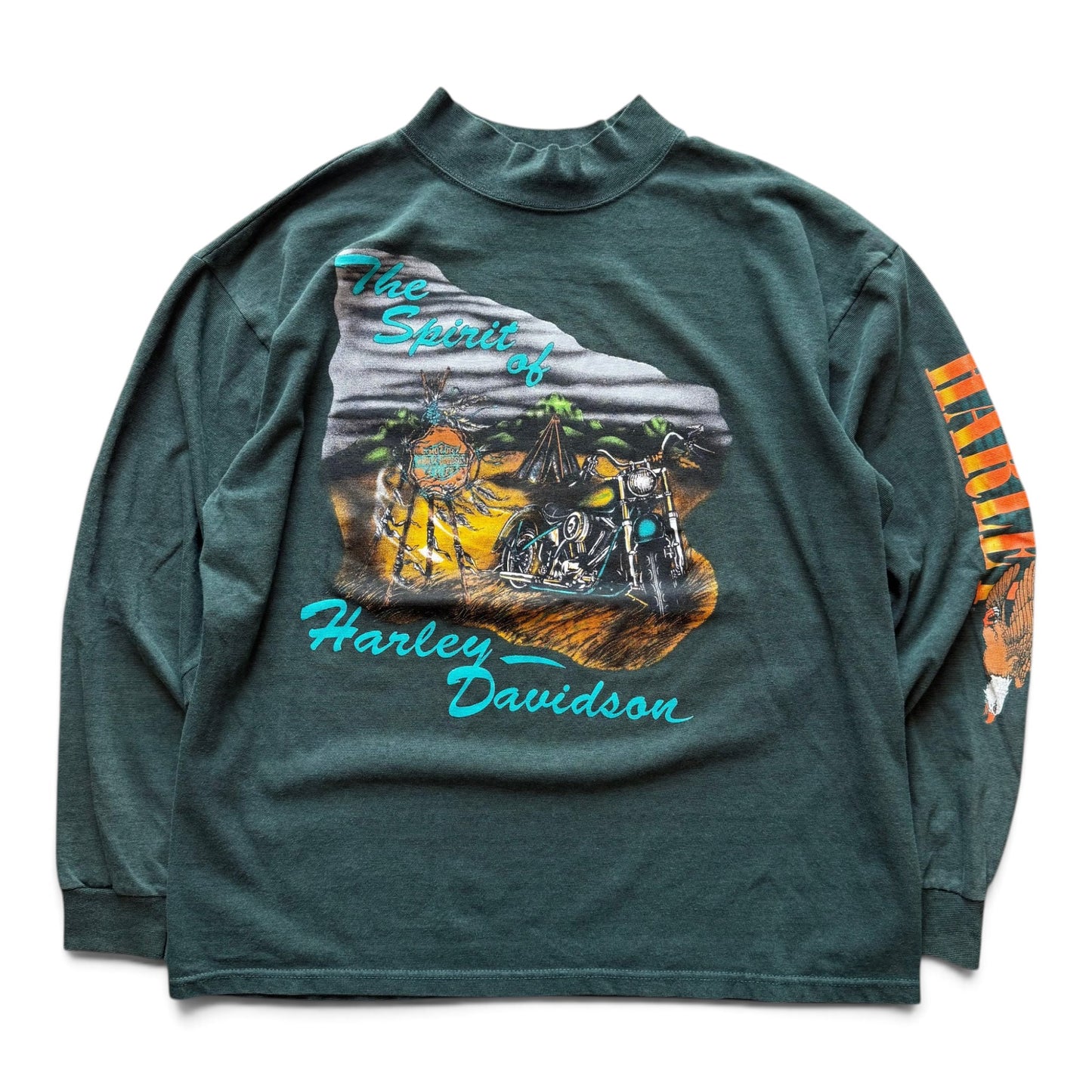 90's Harley Davidson Mock Neck L/S T-Shirt Green