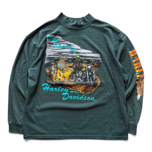 90's Harley Davidson Mock Neck L/S T-Shirt Green