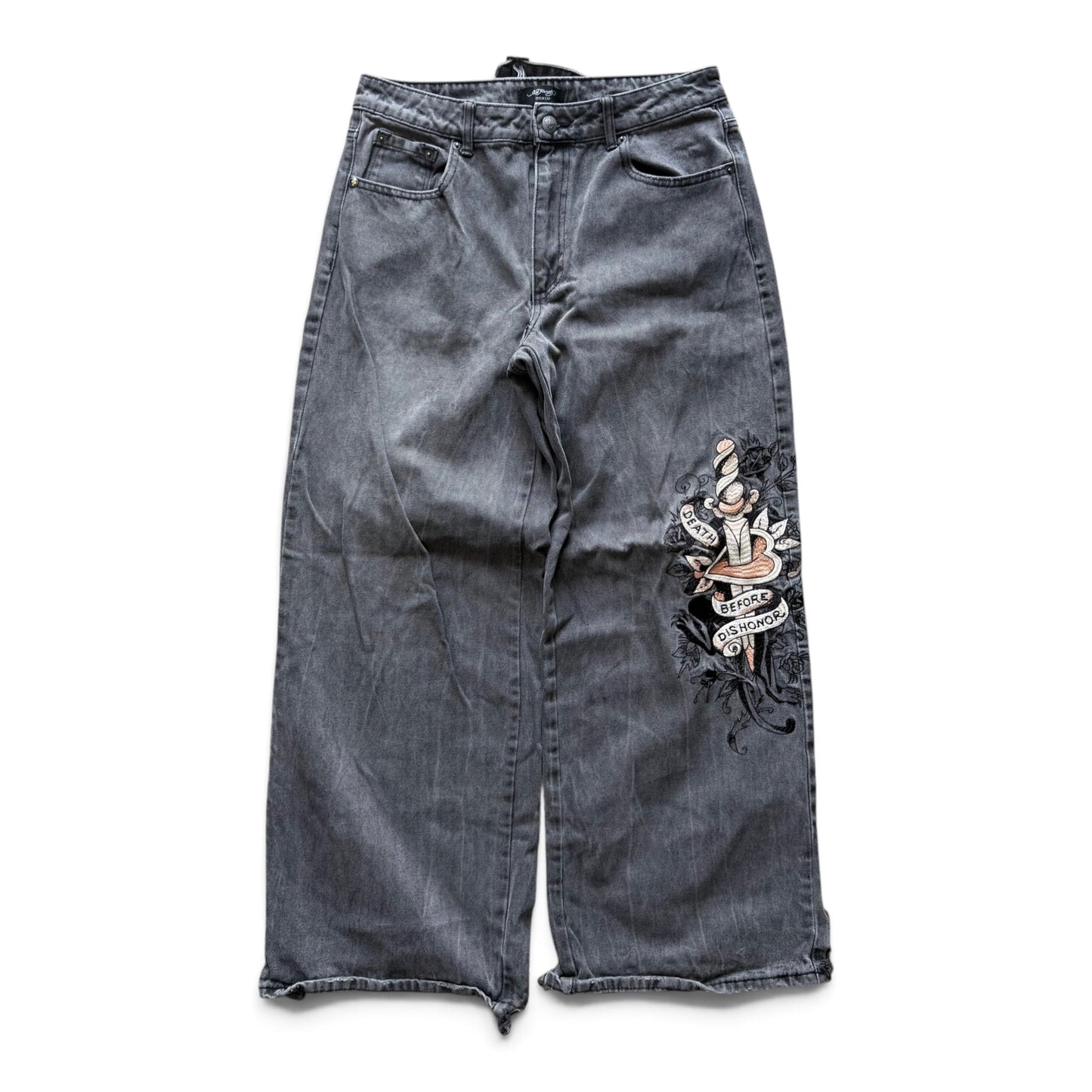 Ed Hardy Embroidered Jeans Black
