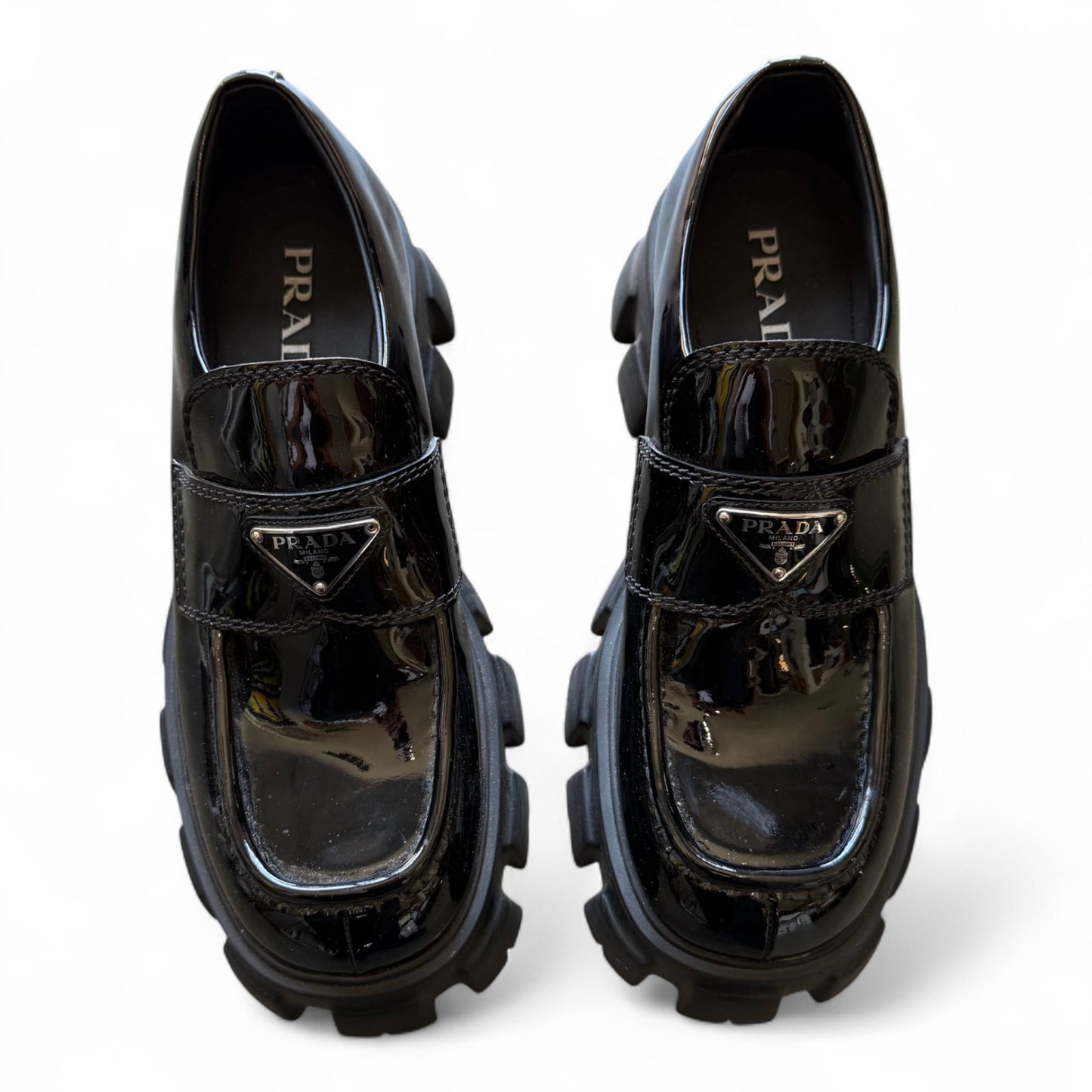 Prada Patent Leather Monolith Loafers